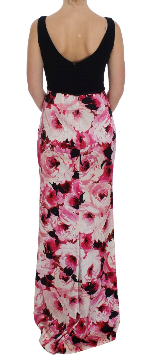Robe longue portefeuille à imprimé floral rose de Dolce & Gabbana