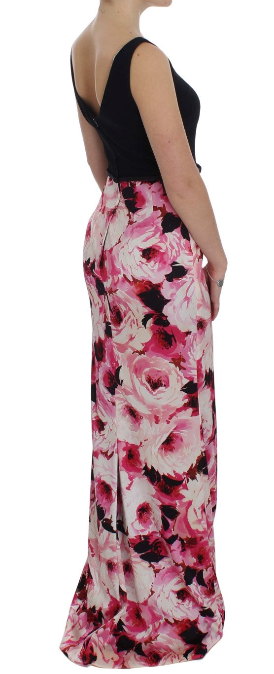 Robe longue portefeuille à imprimé floral rose de Dolce &amp; Gabbana