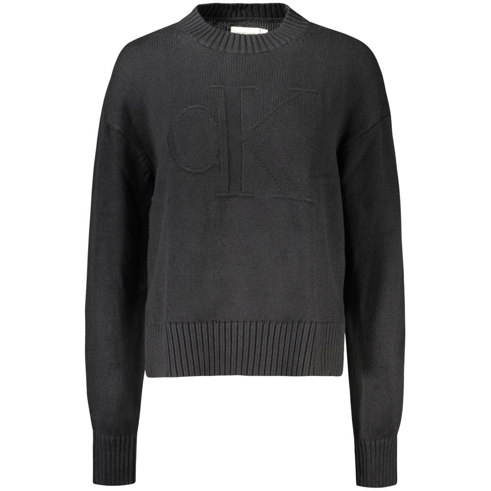 Calvin Klein Black Cotton Women Sweater - High Neck Design