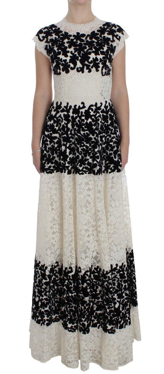 Robe longue maxi à volants en dentelle Ricamo à motifs floraux de Dolce & Gabbana