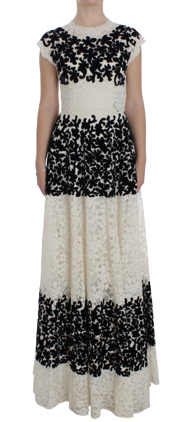 Robe longue maxi à volants en dentelle Ricamo à motifs floraux de Dolce &amp; Gabbana