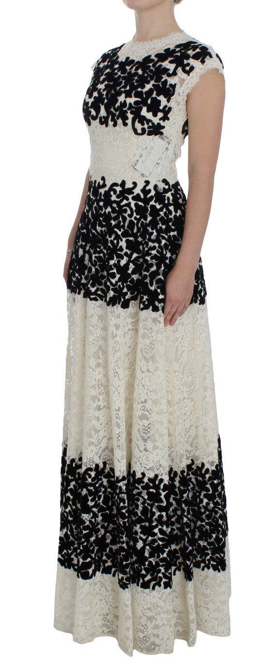 Robe longue maxi à volants en dentelle Ricamo à motifs floraux de Dolce &amp; Gabbana