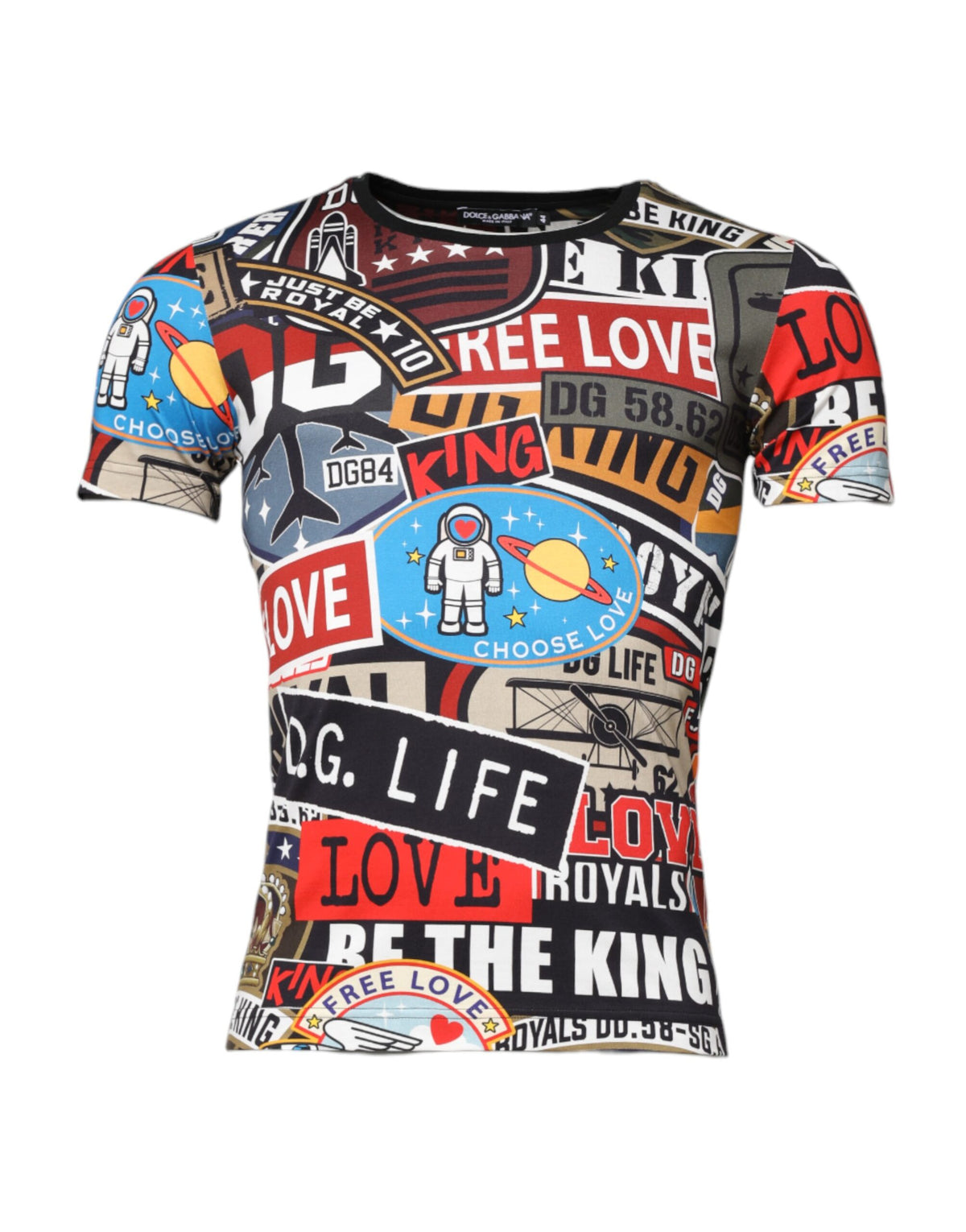 T-shirt en coton à col rond multicolore et patchwork de Dolce &amp; Gabbana