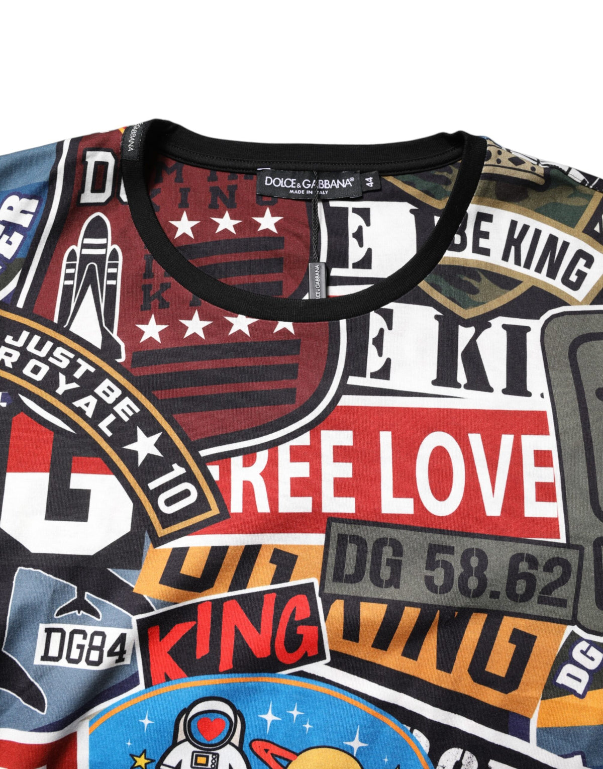 T-shirt en coton à col rond multicolore et patchwork de Dolce &amp; Gabbana
