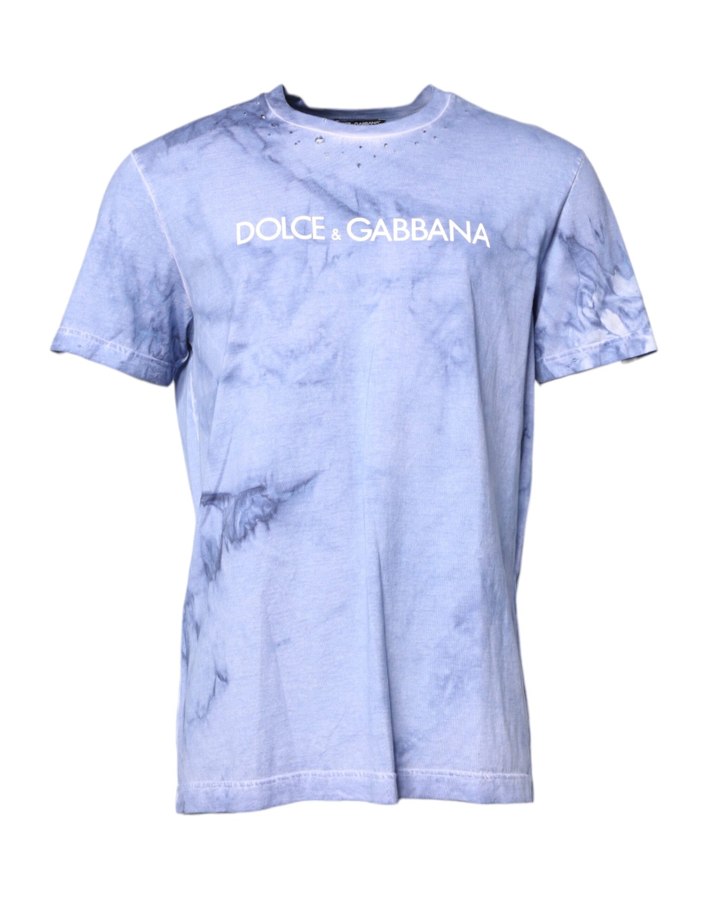 Dolce & Gabbana Blauw katoenen T-shirt met logo-print en ronde hals