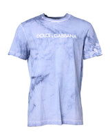 T-shirt à col rond en coton bleu avec imprimé du logo de Dolce &amp; Gabbana