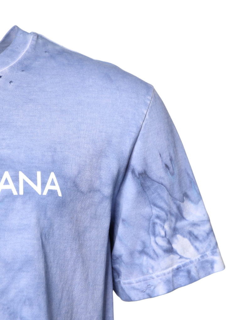 Dolce &amp; Gabbana Blauw katoenen T-shirt met logo-print en ronde hals