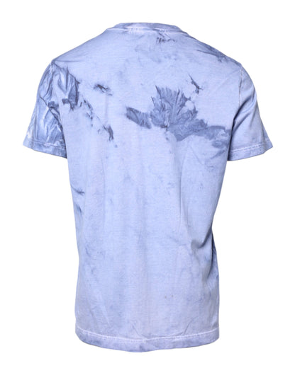 Dolce & Gabbana Blauw katoenen T-shirt met logo-print en ronde hals