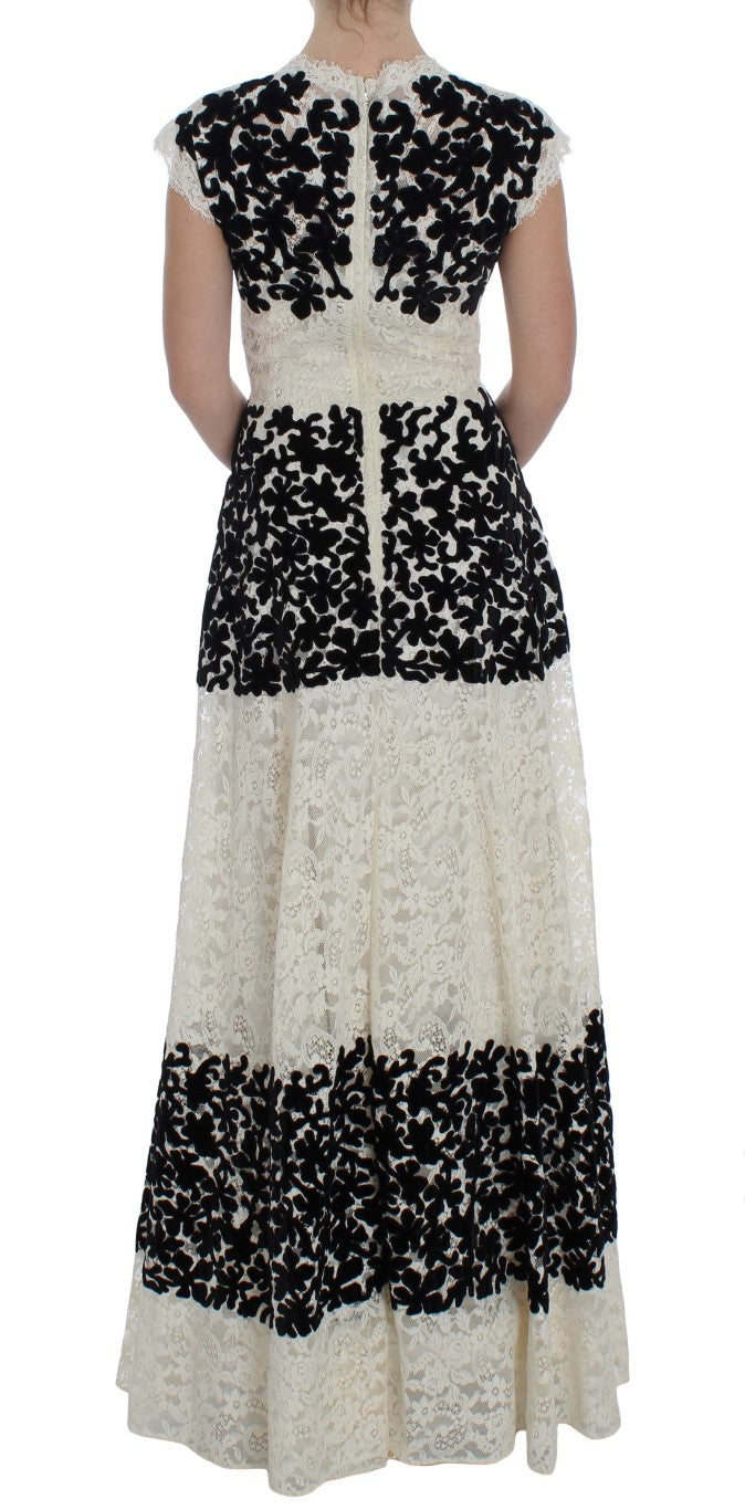 Robe longue maxi à volants en dentelle Ricamo à motifs floraux de Dolce & Gabbana