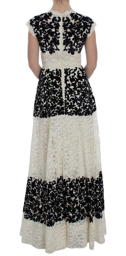 Robe longue maxi à volants en dentelle Ricamo à motifs floraux de Dolce & Gabbana