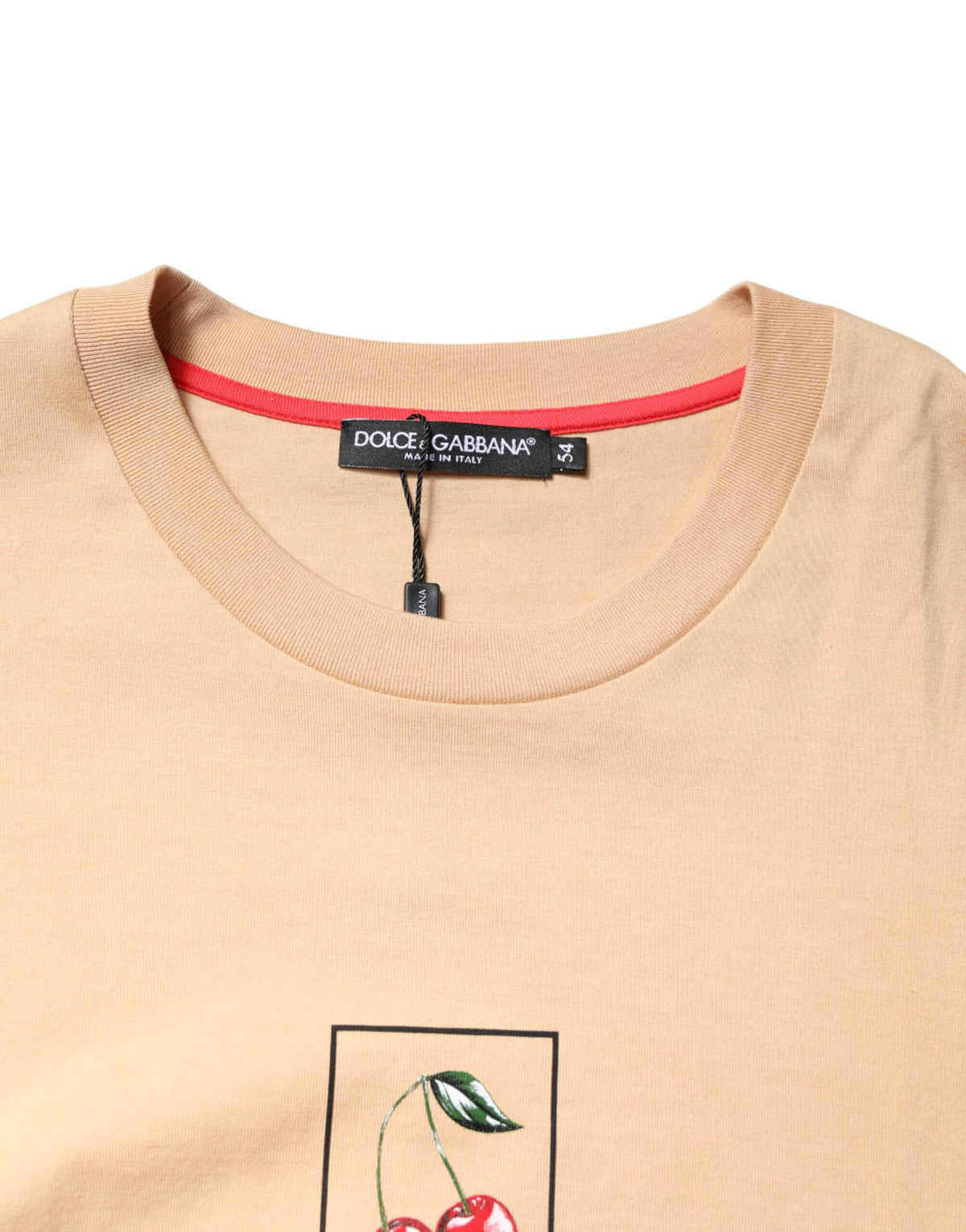 T-shirt à col rond en coton beige avec imprimé du logo de Dolce &amp; Gabbana