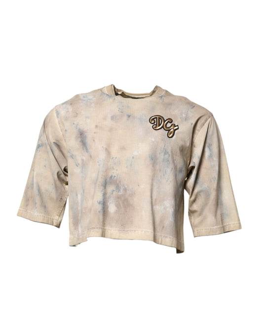 Dolce & Gabbana beige tie-dye T-shirt met DG-borduursel en cropped lengte