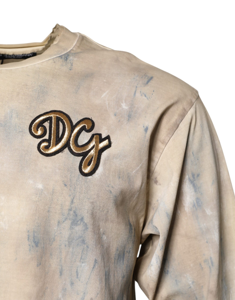 T-shirt court beige à effet tie-dye brodé DG de Dolce &amp; Gabbana