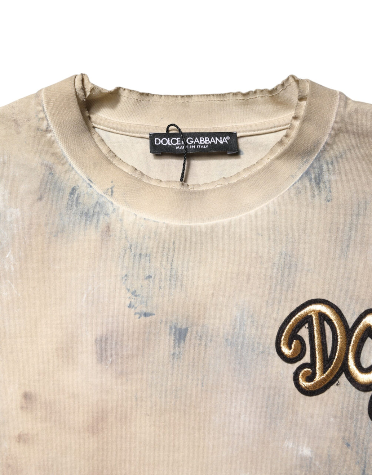 T-shirt court beige à effet tie-dye brodé DG de Dolce &amp; Gabbana