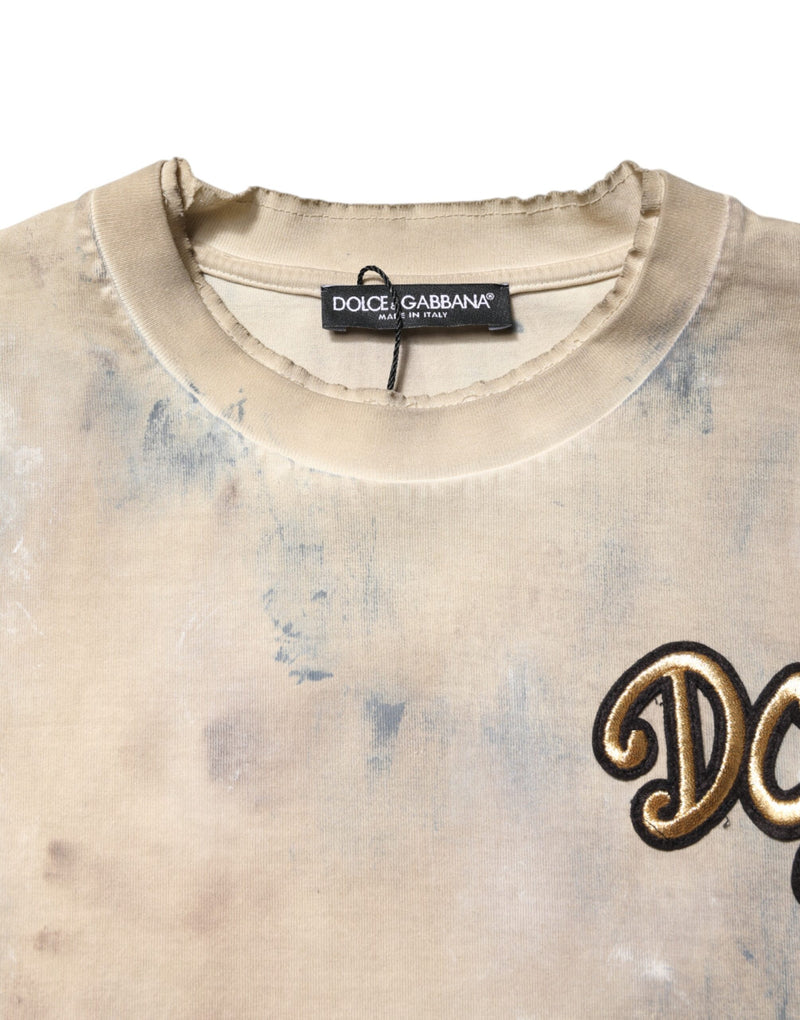 T-shirt court beige à effet tie-dye brodé DG de Dolce &amp; Gabbana