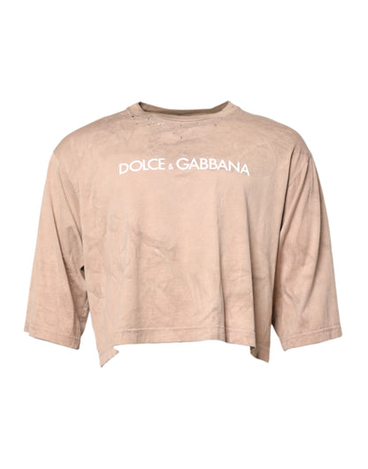 Dolce & Gabbana Beigekleurig T-shirt met Tie Dye-print en logo, kort model