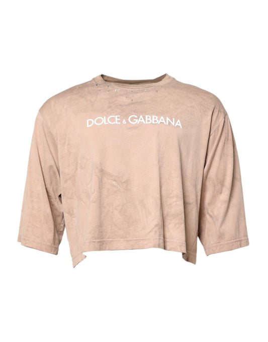 Dolce & Gabbana Beigekleurig T-shirt met Tie Dye-print en logo, kort model