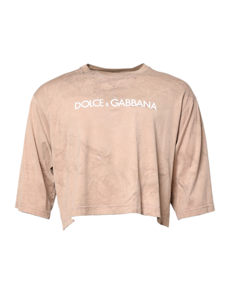 T-shirt court beige à imprimé Tie Dye et logo de Dolce &amp; Gabbana