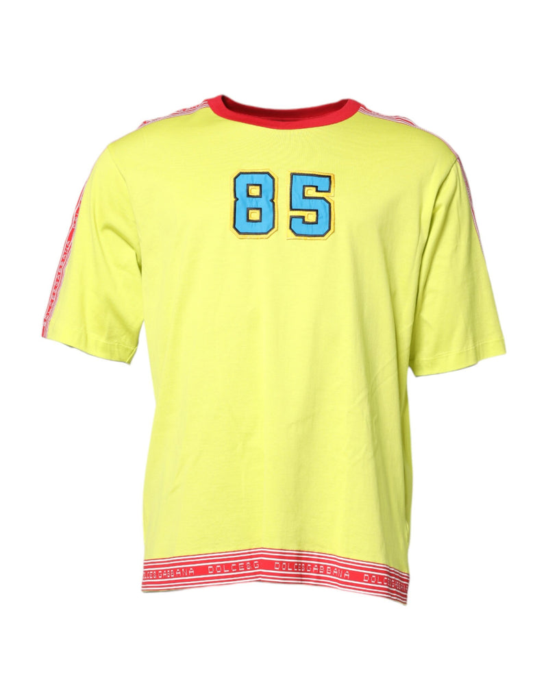 T-shirt à col rond en coton vert avec patch 85 de Dolce &amp; Gabbana
