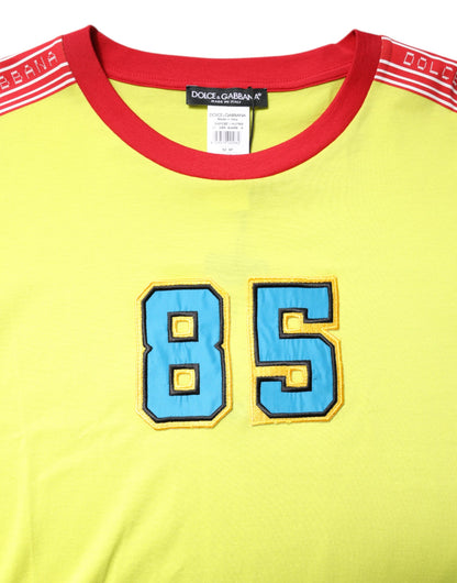 T-shirt à col rond en coton vert avec patch 85 de Dolce & Gabbana