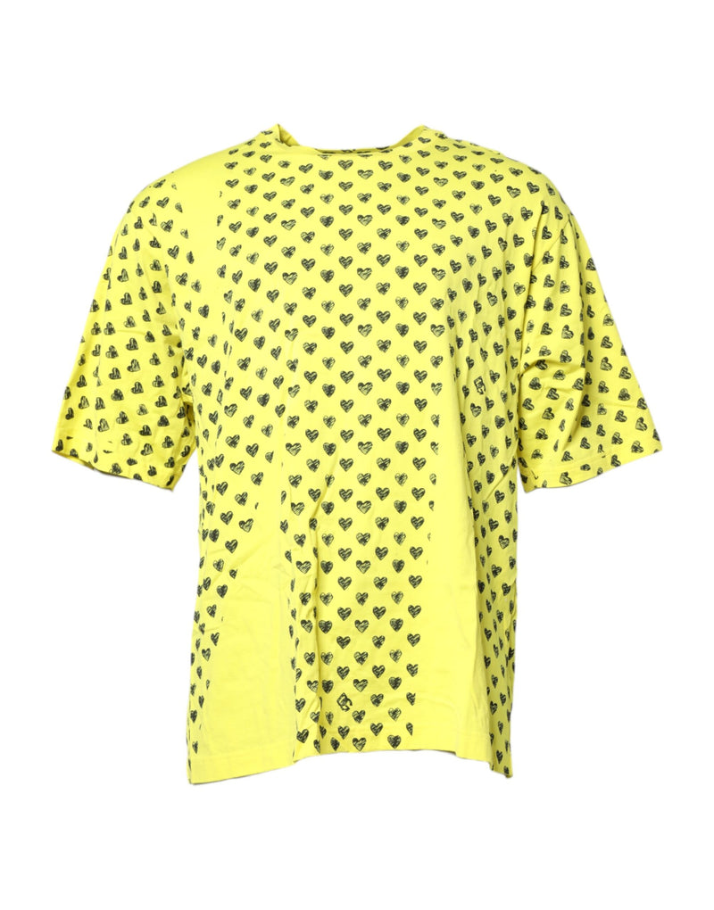 Dolce &amp; Gabbana Geel Katoenen T-shirt met DG Hartjesprint en Ronde Hals