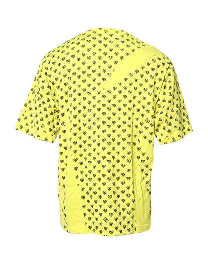 Dolce & Gabbana Yellow Cotton DG Heart Print Crew Neck T-shirt