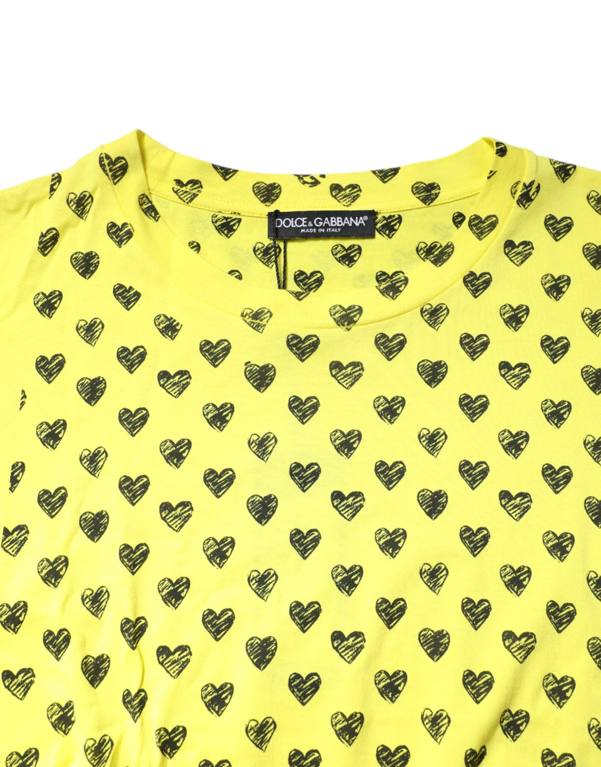 T-shirt à col rond en coton jaune Dolce &amp; Gabbana avec imprimé DG Heart.