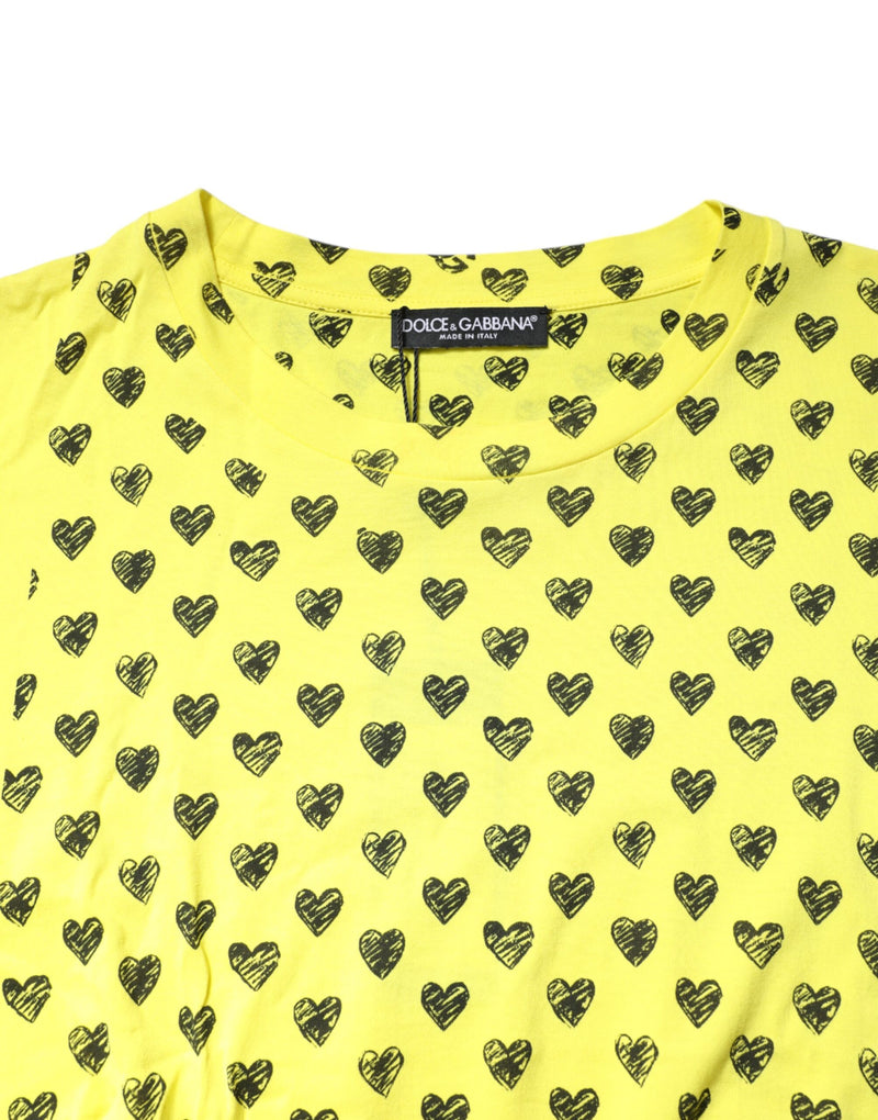 Dolce &amp; Gabbana Geel Katoenen T-shirt met DG Hartjesprint en Ronde Hals