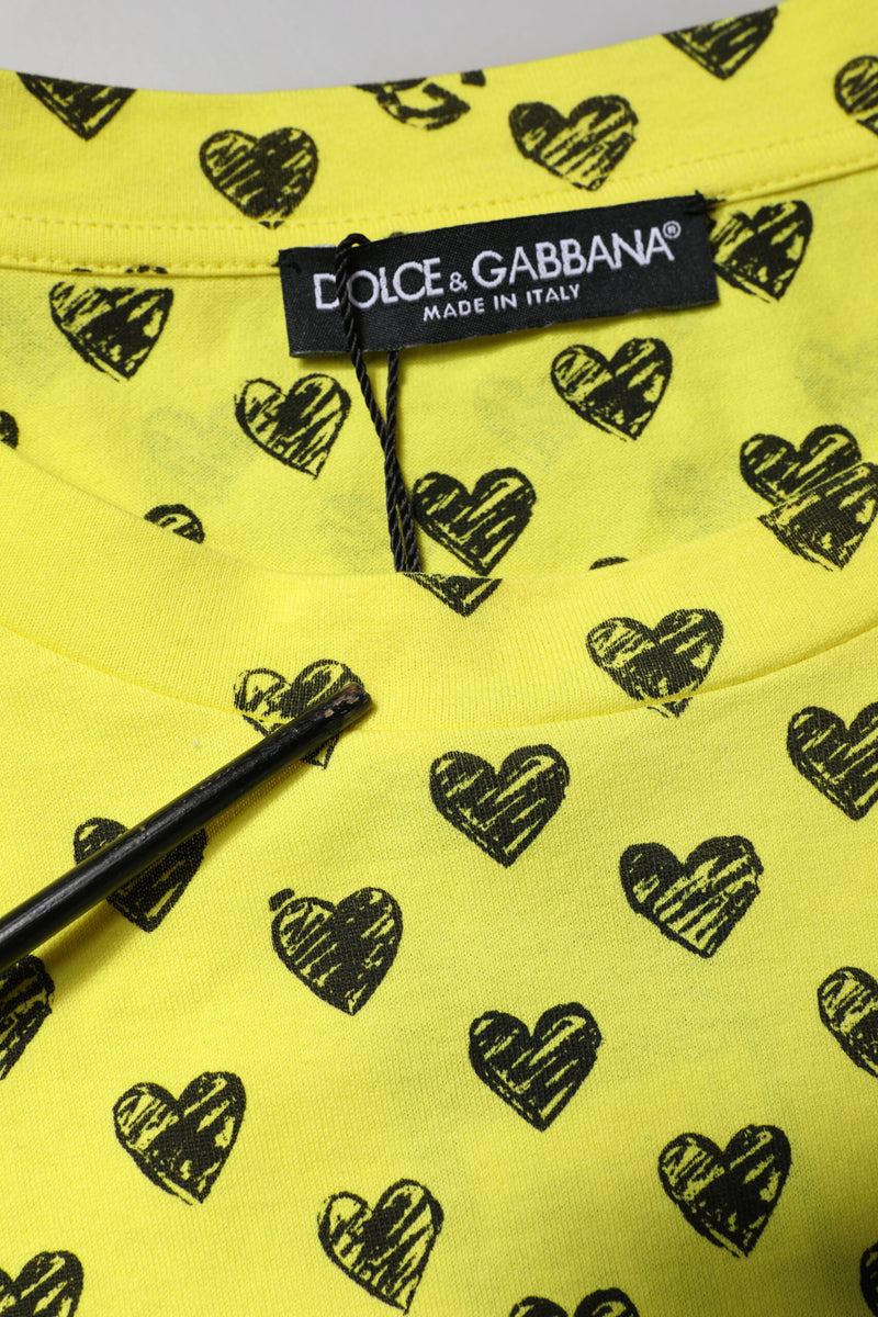 Dolce &amp; Gabbana Geel Katoenen T-shirt met DG Hartjesprint en Ronde Hals
