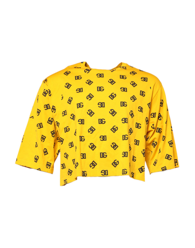 Gekropt T-shirt van Dolce &amp; Gabbana in geel katoen met DG-logo print.