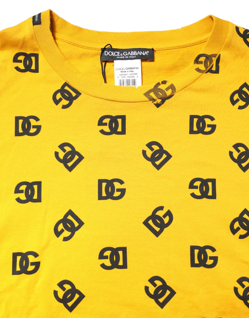 Gekropt T-shirt van Dolce &amp; Gabbana in geel katoen met DG-logo print.