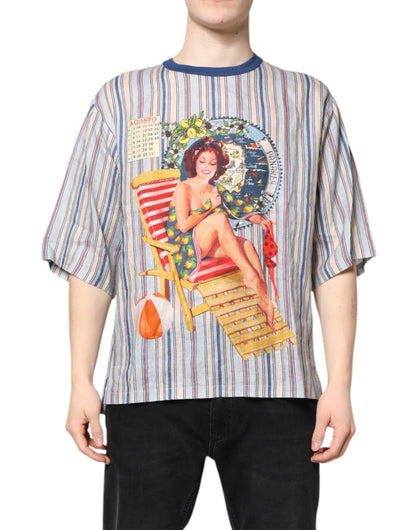 T-shirt en lin à rayures multicolores et col rond, style pin-up, Dolce & Gabbana