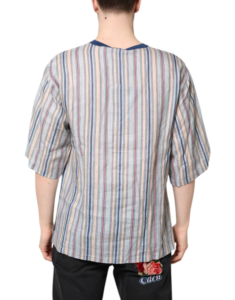 T-shirt en lin à rayures multicolores et col rond, style pin-up, Dolce &amp; Gabbana
