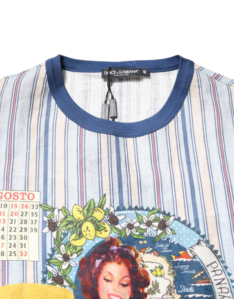 T-shirt en lin à rayures multicolores et col rond, style pin-up, Dolce &amp; Gabbana