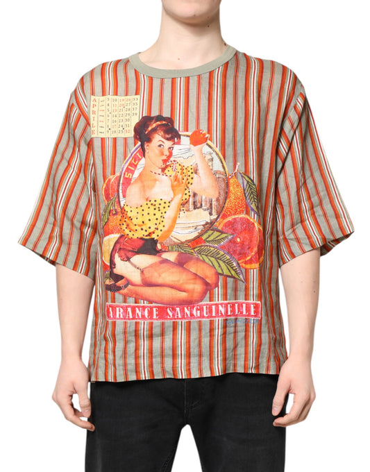 Dolce & Gabbana T-shirt van linnen met ronde hals en meerkleurige gestreepte grafische print.