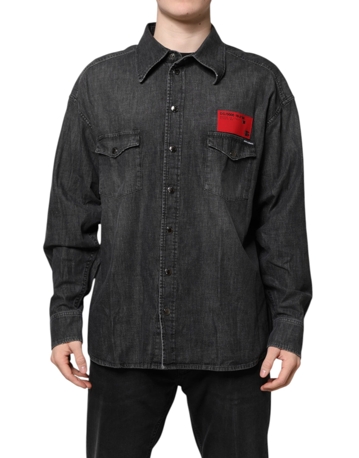 Chemise en jean à manches longues et boutons, grise, Dolce &amp; Gabbana