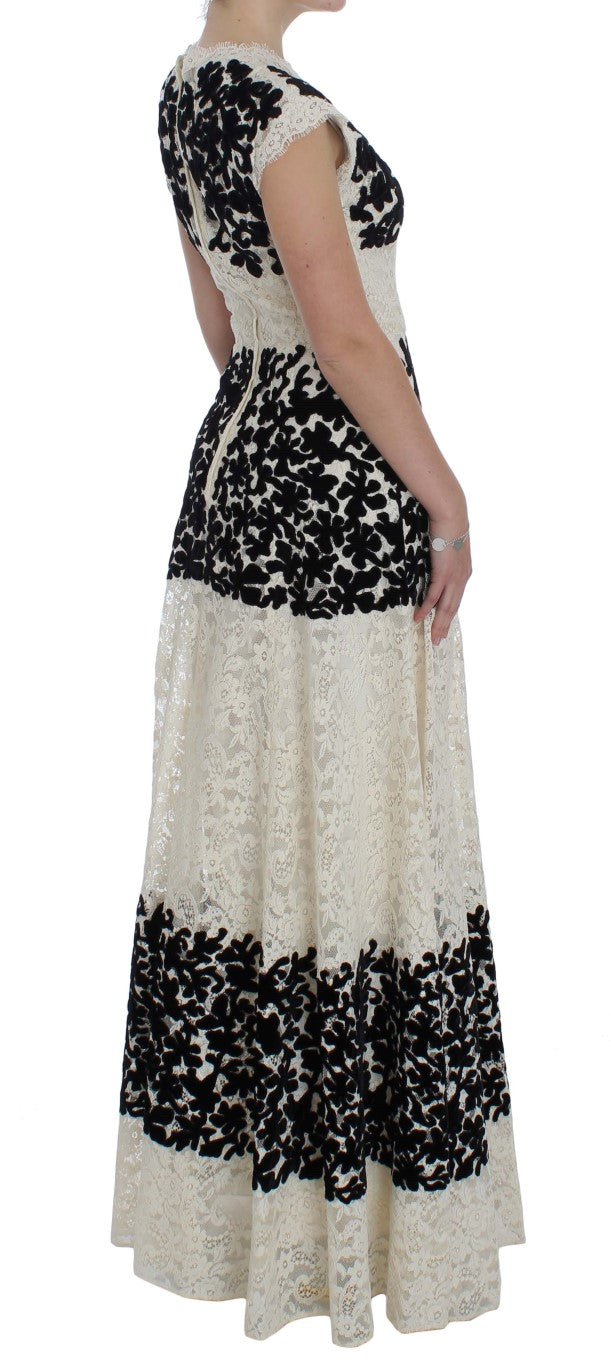 Robe longue maxi à volants en dentelle Ricamo à motifs floraux de Dolce &amp; Gabbana