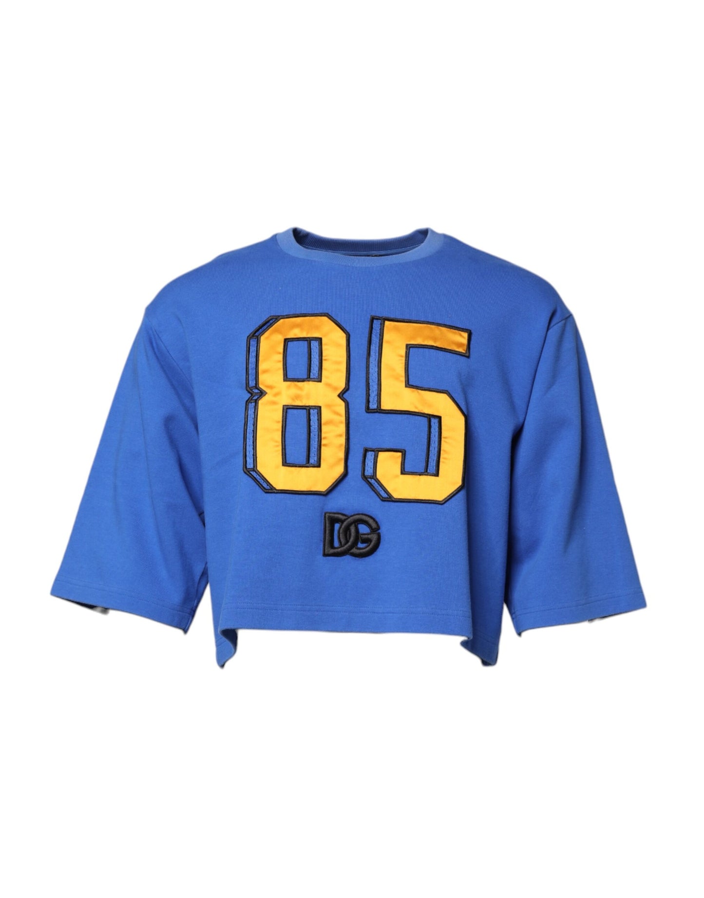 Dolce &amp; Gabbana Blauw bedrukt katoenen cropped T-shirt met ronde hals