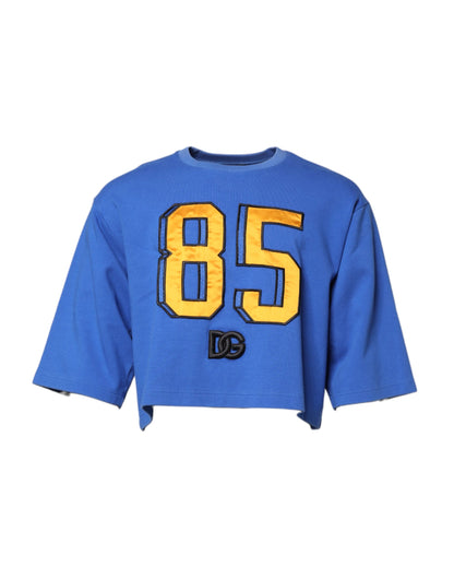 Dolce &amp; Gabbana Blauw bedrukt katoenen cropped T-shirt met ronde hals