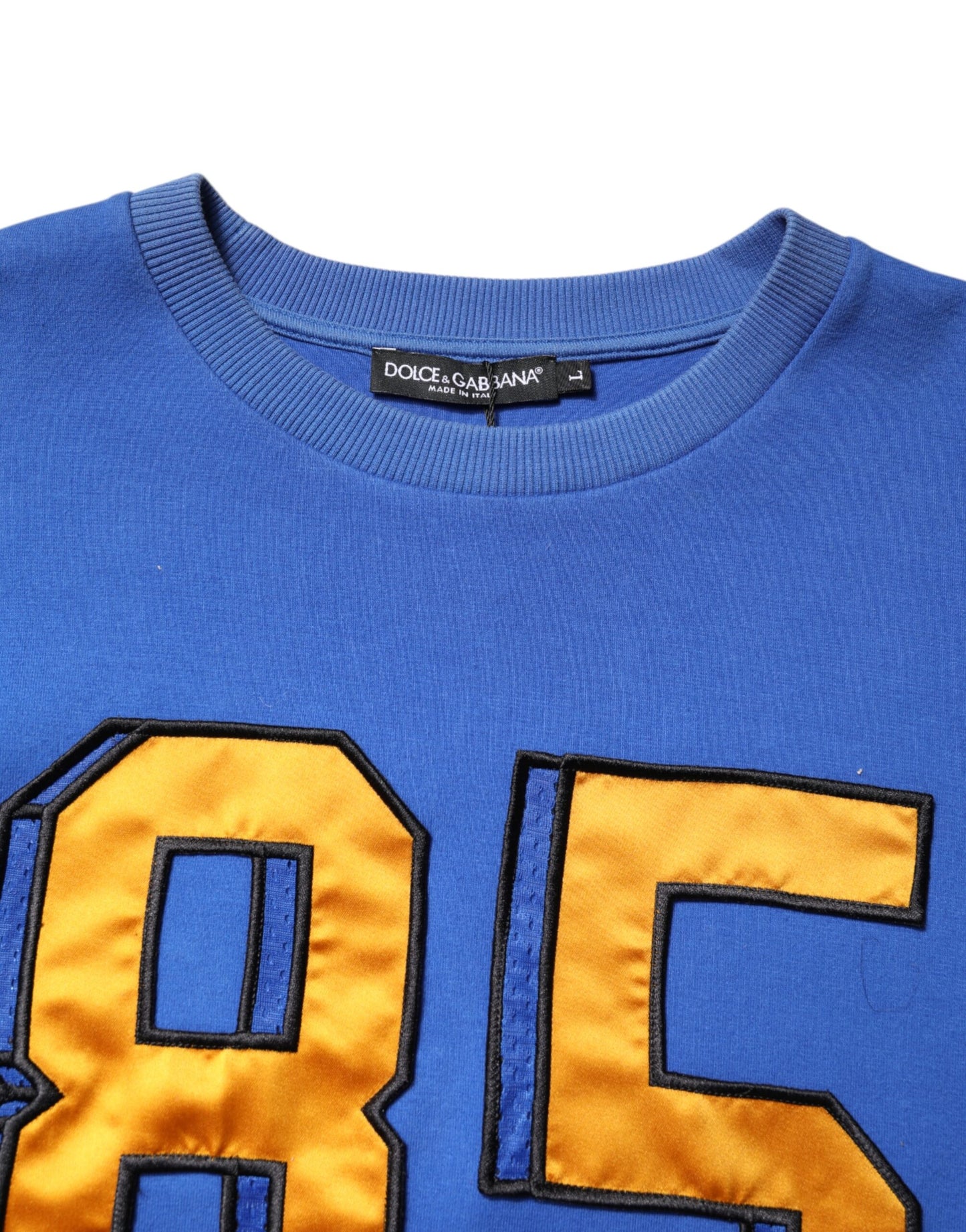 Dolce & Gabbana Blauw bedrukt katoenen cropped T-shirt met ronde hals
