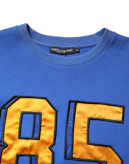 Dolce & Gabbana Blauw bedrukt katoenen cropped T-shirt met ronde hals