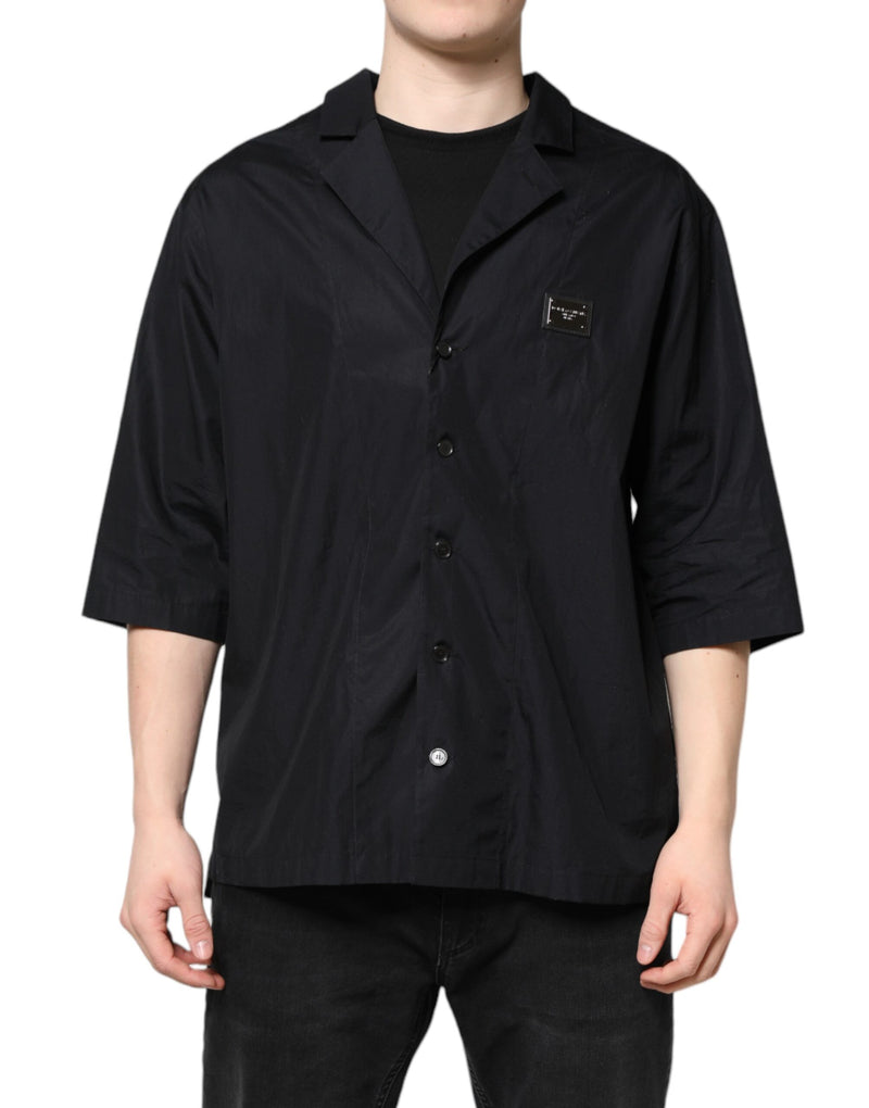 Dolce &amp; Gabbana zwart, kortgezoomd, casual overhemd met knopen