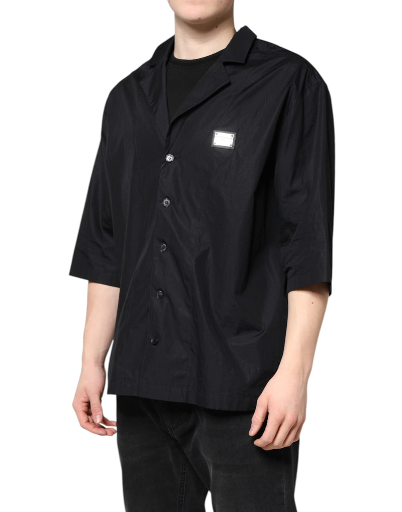 Dolce &amp; Gabbana zwart, kortgezoomd, casual overhemd met knopen