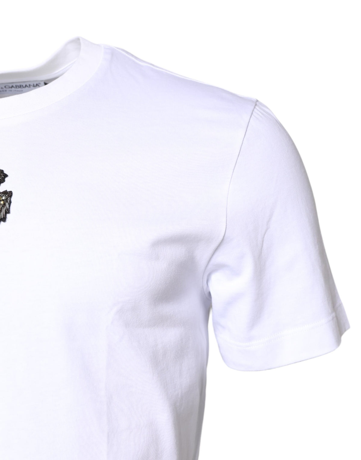 T-shirt à col rond en coton blanc avec broderie DG de Dolce &amp; Gabbana