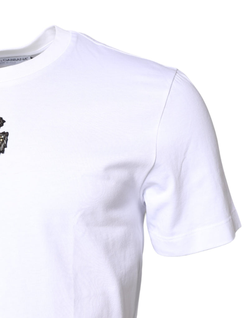 Dolce &amp; Gabbana wit katoenen T-shirt met DG-borduursel en ronde hals.