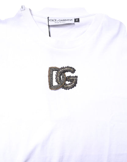 Dolce & Gabbana wit katoenen T-shirt met DG-borduursel en ronde hals.