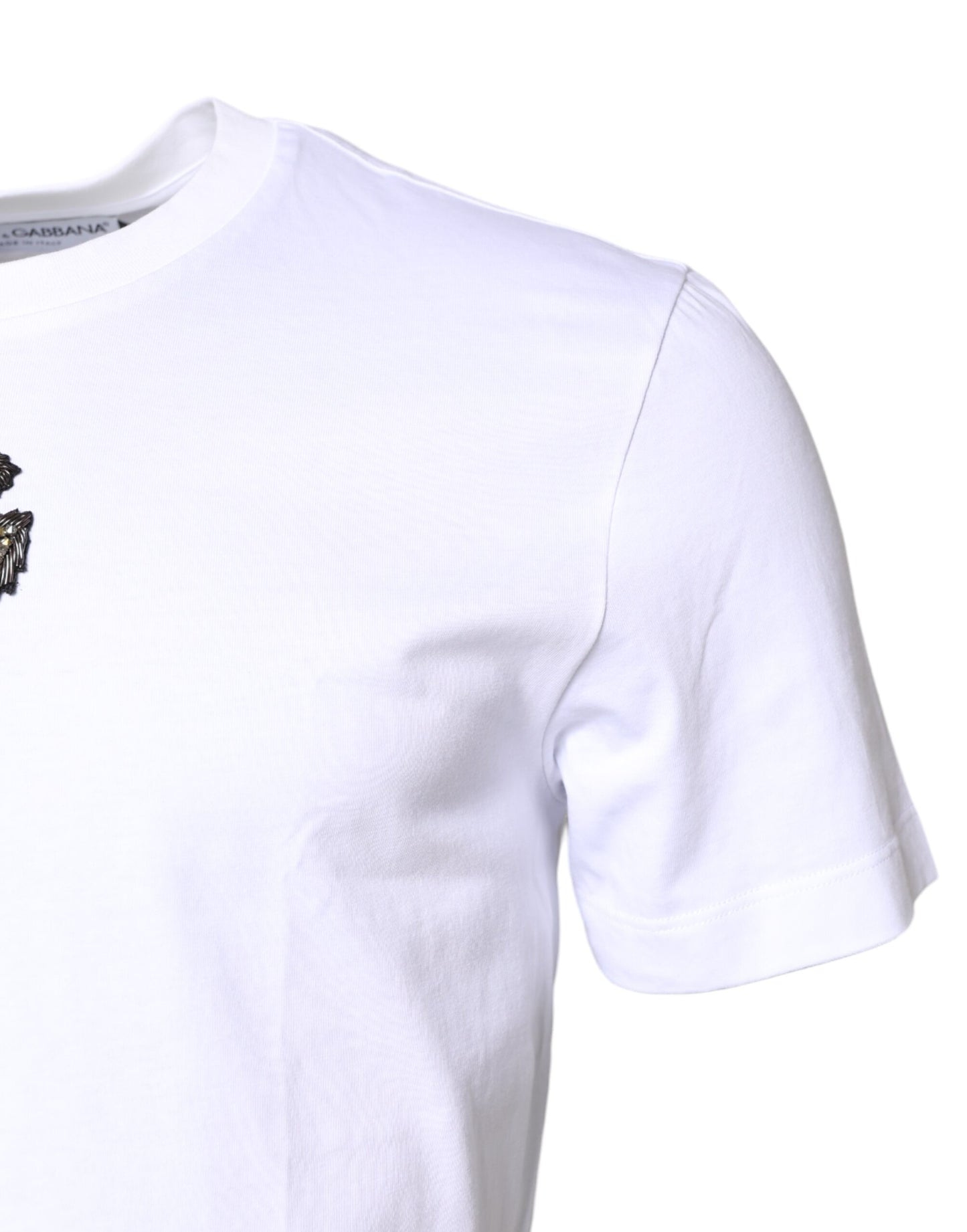 Dolce &amp; Gabbana wit katoenen T-shirt met DG-borduursel en ronde hals.