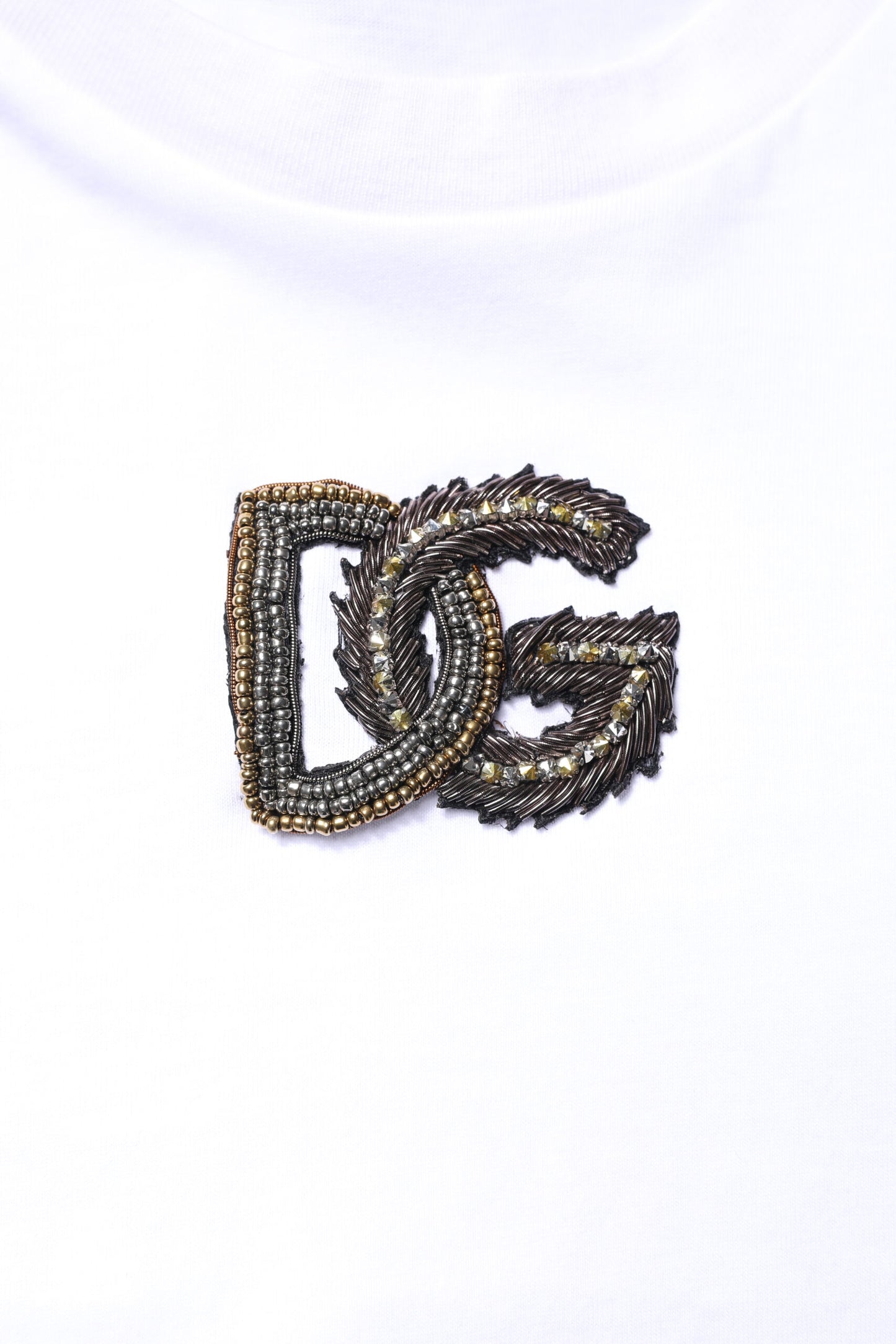 Dolce & Gabbana wit katoenen T-shirt met DG-borduursel en ronde hals.