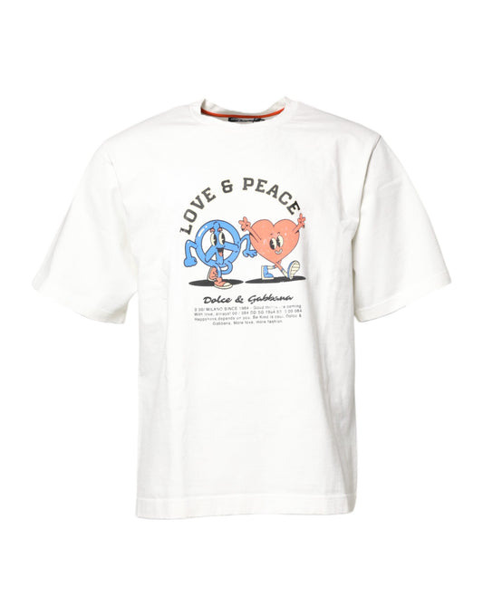 Dolce & Gabbana wit T-shirt met LOVE & PEACE print en ronde hals.