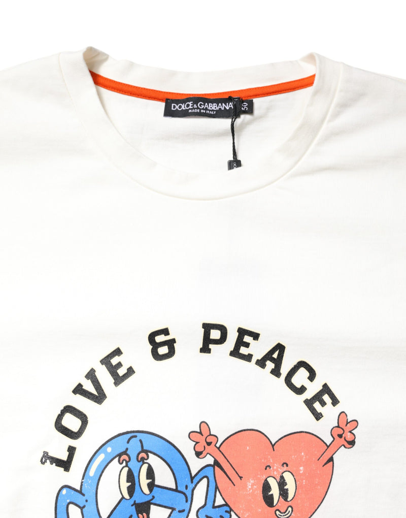 Dolce & Gabbana White LOVE & PEACE Print Crew Neck T-shirt